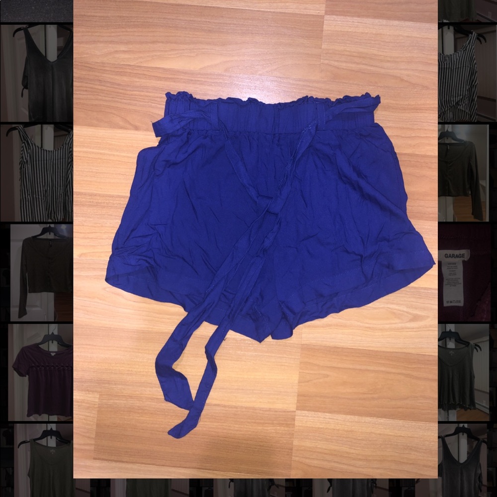 blue soft shorts with tie belt